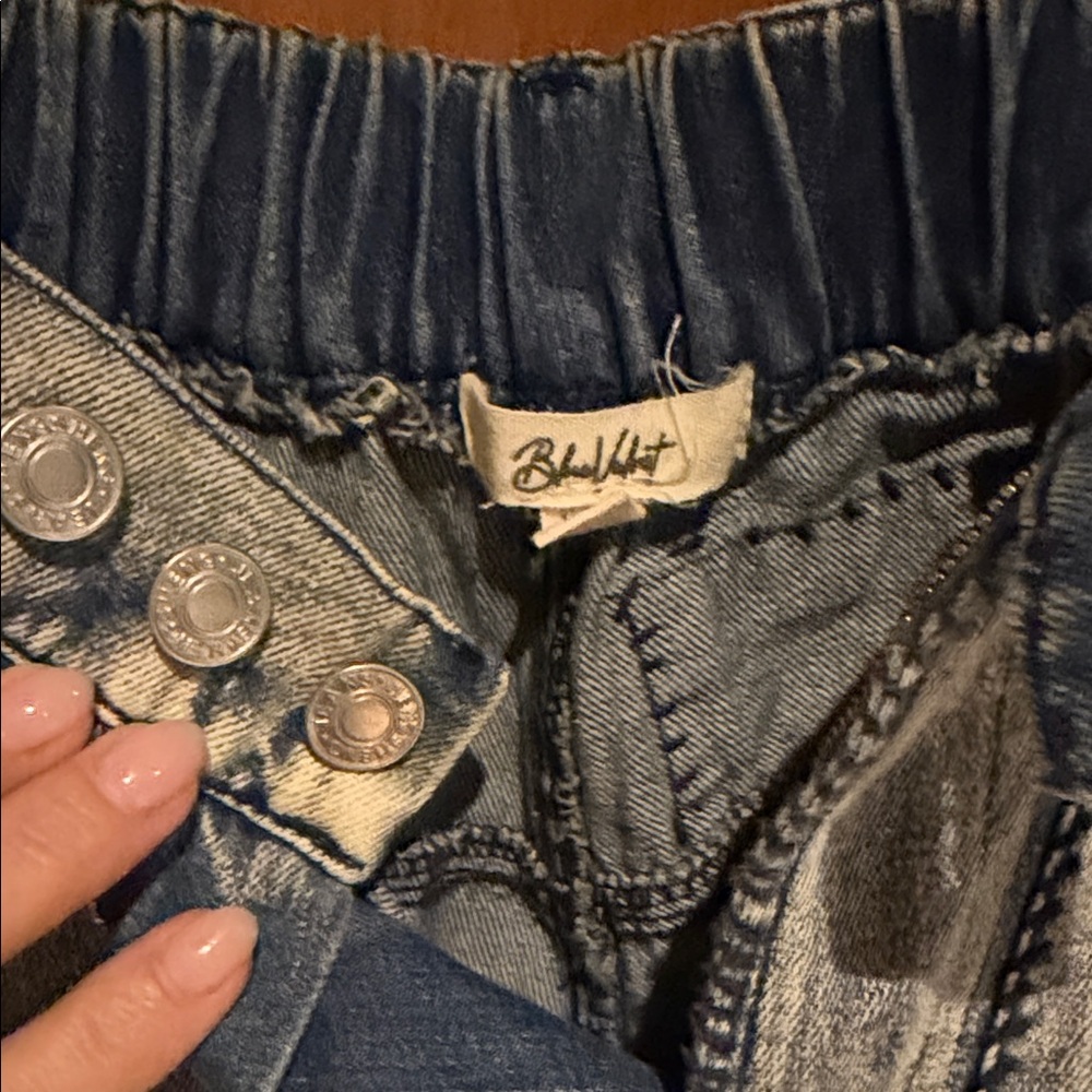 Blue velvet Denim Patchwork Pants - Picture 2 of 4
